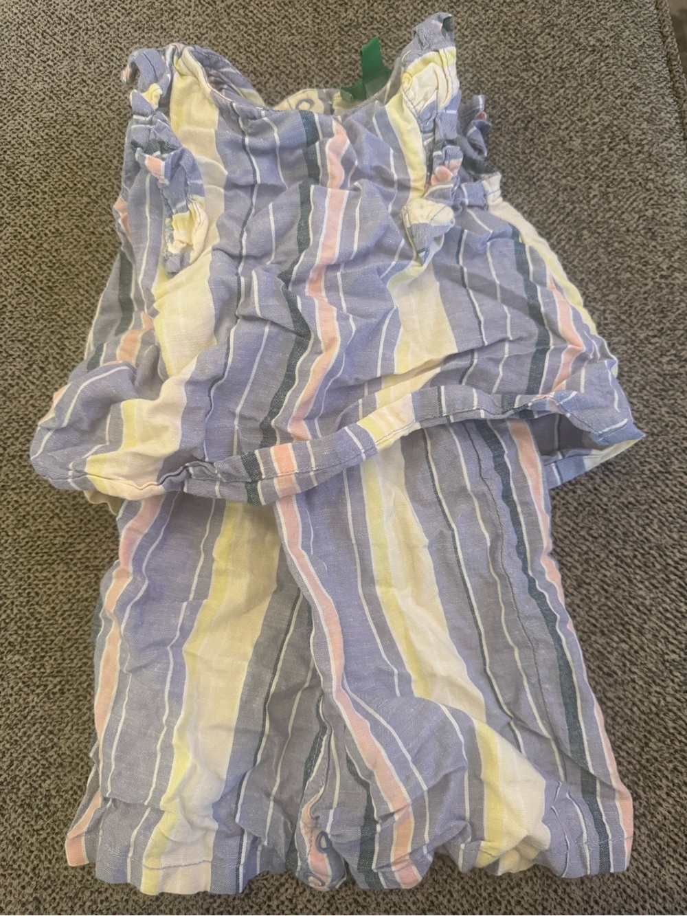 dip Striped Cotton Girls Romper in Lavender, Yellow & Pink